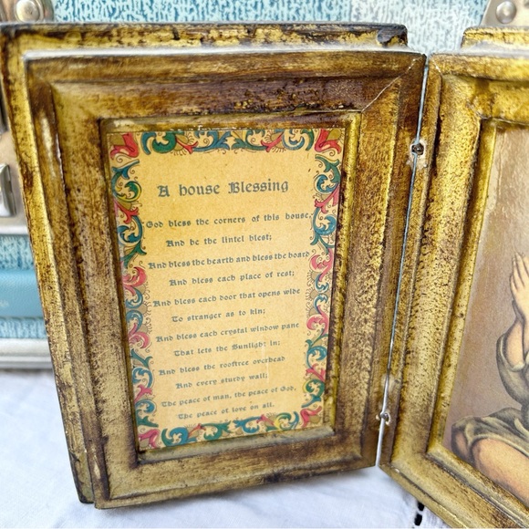 Vintage The Infant Samuel The Lord's Prayer Florentine Diptych Toleware Italy - Picture 2 of 3